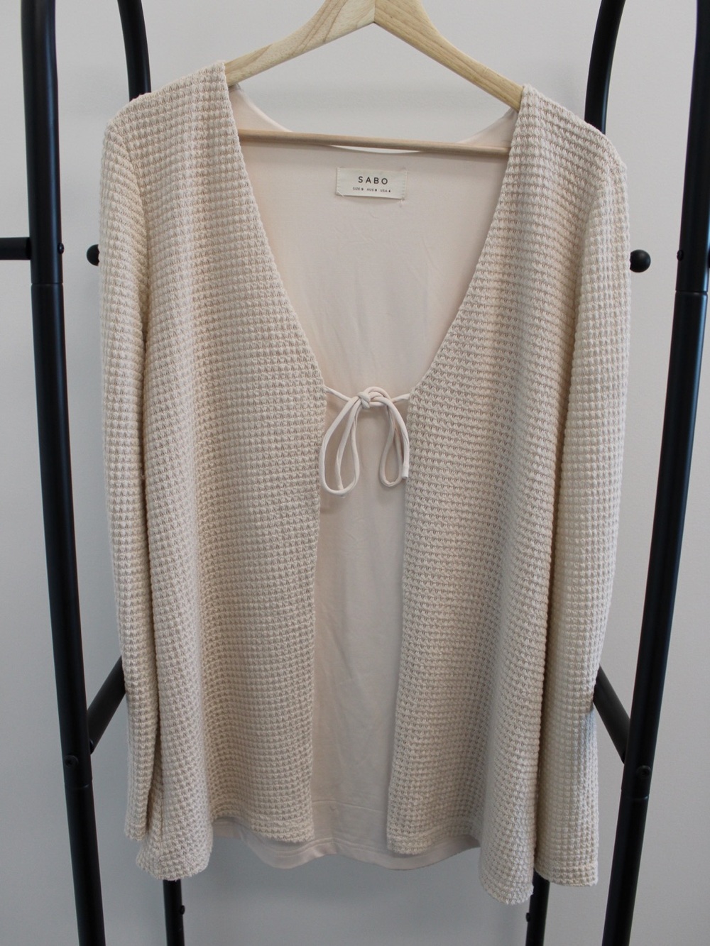 Sabo Waffle-Knit Two-Piece Lounge Set in Light Beige